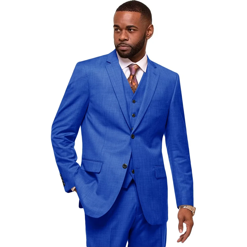

Мужские костюмы Королевского синего цвета, деловые облегающие костюмы для мужчин, 3 шт. (пиджак + жилет + брюки), мужской блейзер для жениха и выпускного вечера для свадьбы