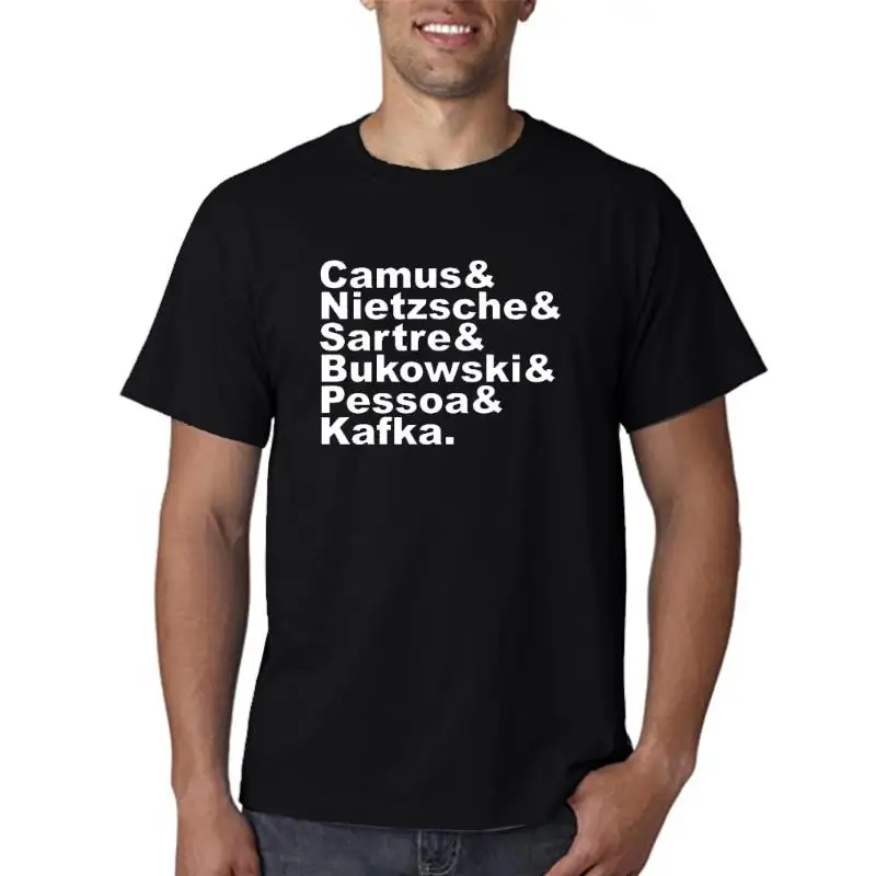 

Модные мужские футболки, мужские футболки, Кафф ницче Сартр Буковски, Кафка Белая на черной футболке