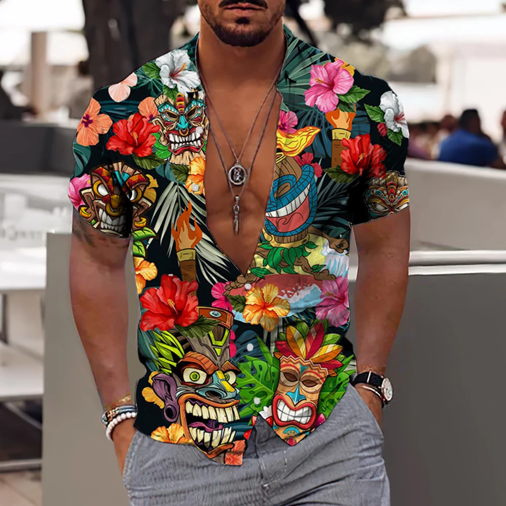 

Гавайская рубашка для мужчин и женщин, модная дышащая футболка с 3d принтом майя, летняя одежда в стиле Харадзюку