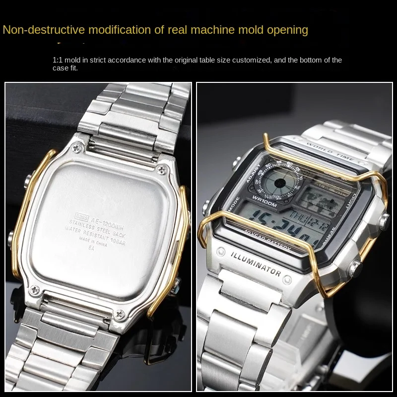 Фото AE-1200 AE-1300 Утолщенная панель часов для маленьких квадратных часов Casio 3299 AE1200 AE1300, безель, защитная планка для бампера из нержавеющей стали №4