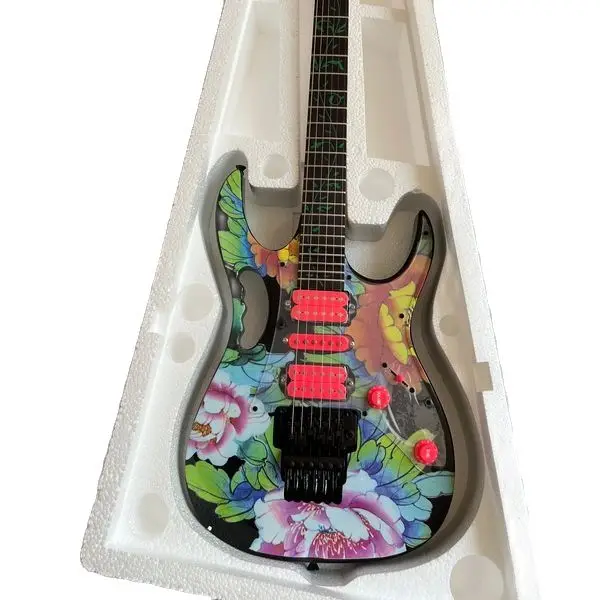 

Высококачественная электрическая гитара, ручная роспись, цветок пиона, Модернизированный картридж, гарантия качества, поддержка настройки
