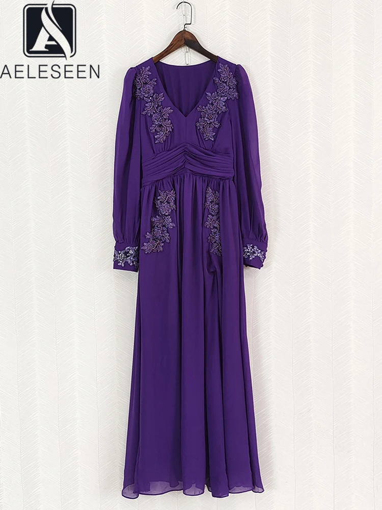 

Женское длинное платье AELESEEN, фиолетовое платье с v-образным вырезом, расшитое блестками, с вышивкой, весна-осень, вечерние