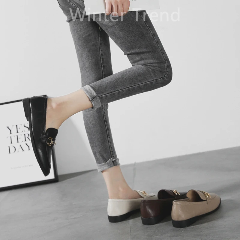 Designer Woman Quality Leather Slip on Flats Shoes for Women Loafers Ladies Zapatos De Mujer Plus Size 44 Spring Shoes