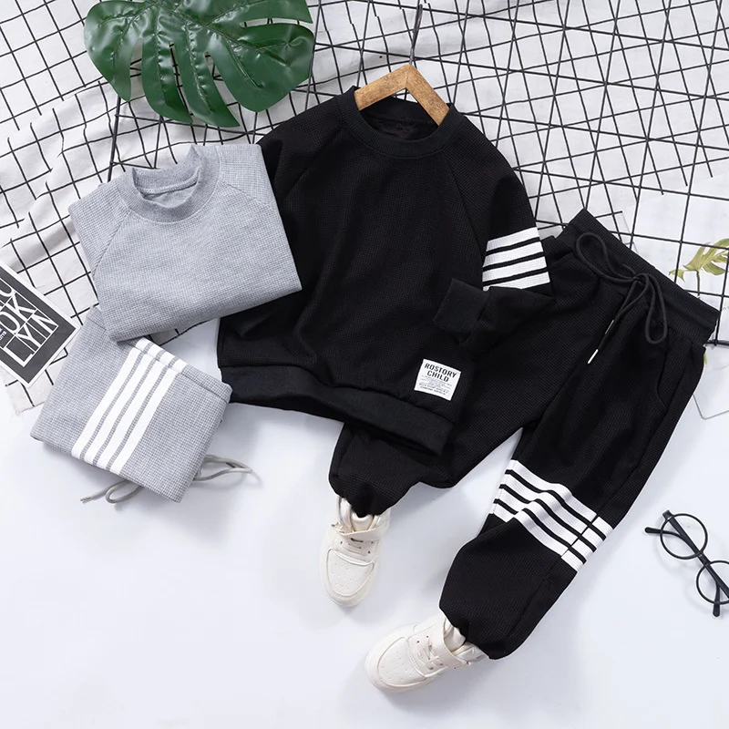 

Workout Baby Boys Spring Striped Sweatshirt + Drawstring Sweatpant Sets Kids Tracksuit Child Jumper Pant Jogger Set 1-8 Years