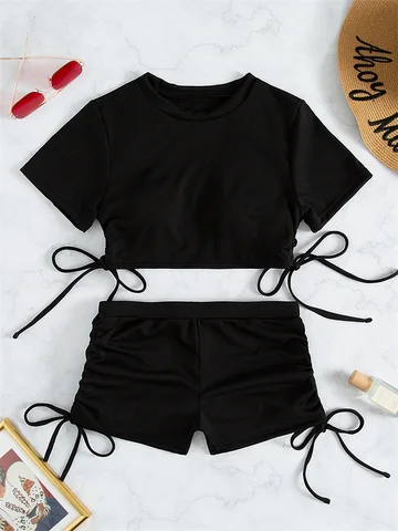 Bikini Women Swimsuit 2023 New Black Boxer Pants Bikinis Set Sexy Swimwear With Sleeves Biquini Summer Beach Bathing Suit Female