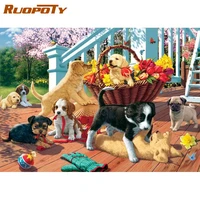 ruopoty oil painting by number dog wall art diy frame on canvas picture by numbers animals acrylic canvas for living room