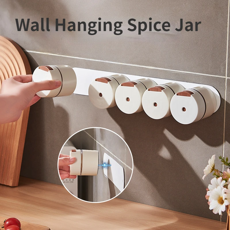 

Type Storage Press Quantitative Seasoning Pepper Spice Jars 1/6 Pcs Mounted Magnet Shaker Kitchen Control Organizer Salt Wall
