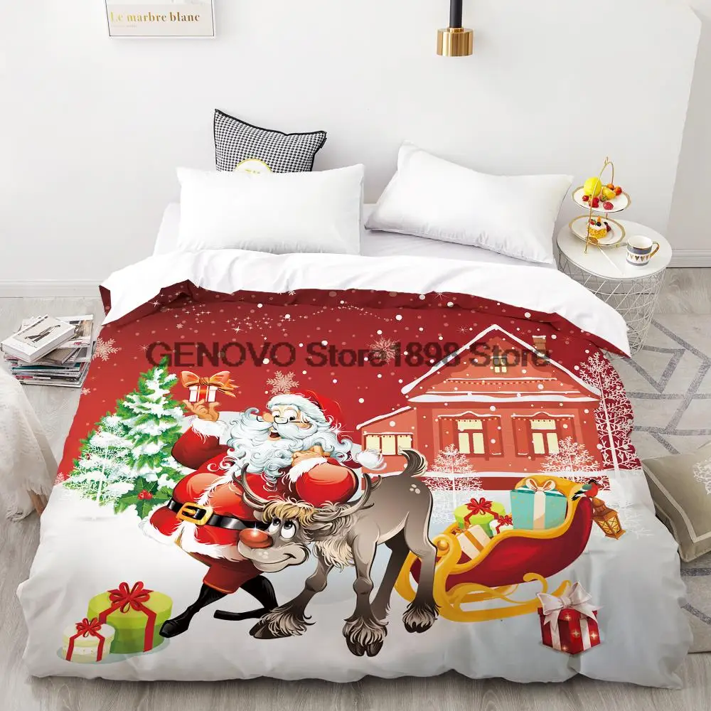 

3D Duvet Quilt Cover Set Bedding SetsComforter Bed Linens Pillowcase King Queen Full Double Christmas Santa Claus