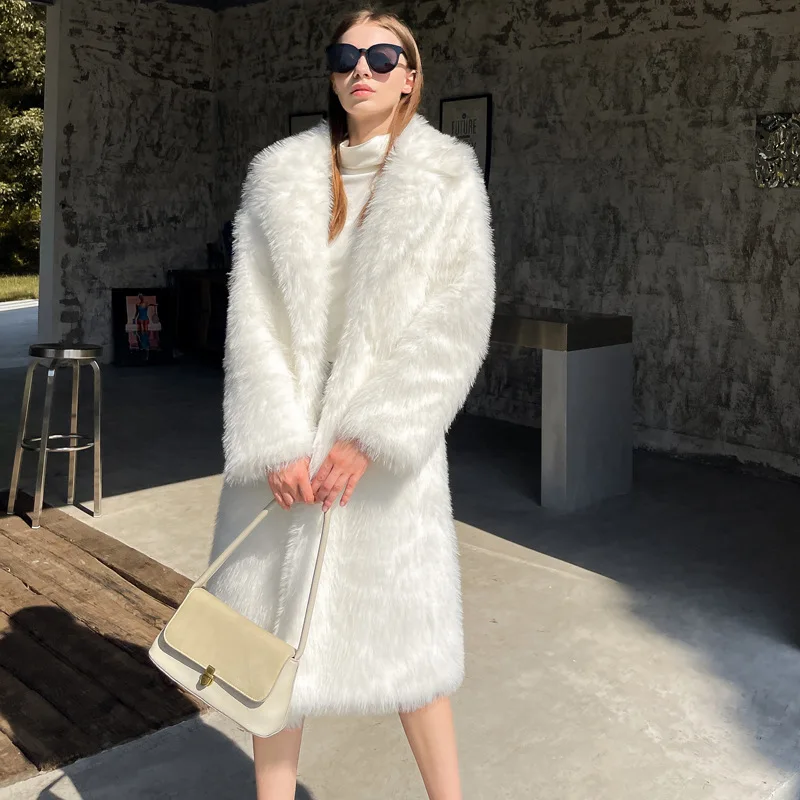 Fur Faux Fox Fur Long Knee-length Fur Coat Women Solid Womens Fur Coat