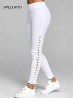 trouser black white leggings streetwear cargo pant s 5xl lace up grommet leggings skinny leggings women pencil pants