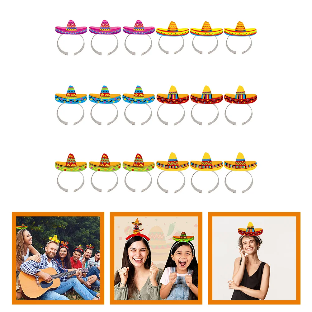 

18 Pcs Mexican Sombrero Decor Paper Headdress Festival Headband Hair Bands Party Props Mexico Hats Headbands Decorate Decors