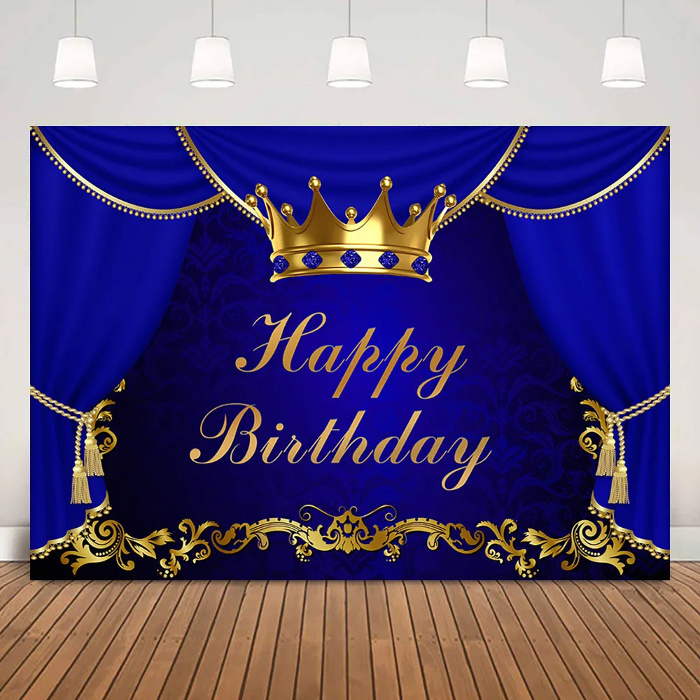 

Принц на заказ фон на день рождения для вечеринки украшение синяя занавеска Королевский мальчик ребенок душ фон золотая корона поставки