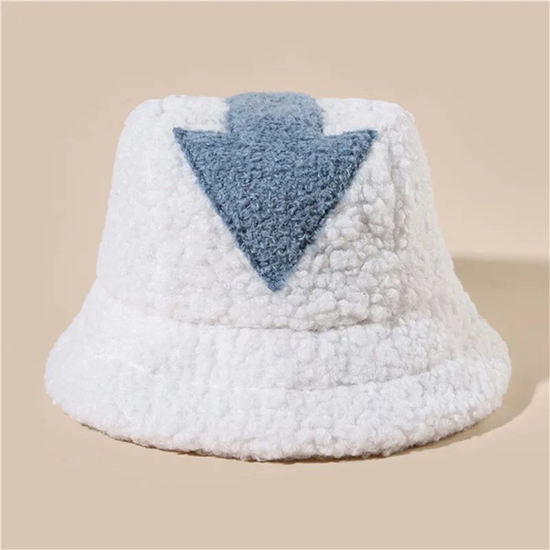 

Trendy Fishing Caps Bucket Hat Lambswool Hat Winter Warm Arrow Symbol Printed Bucket Hat Men Women Tide Flat Top Hats New Plush