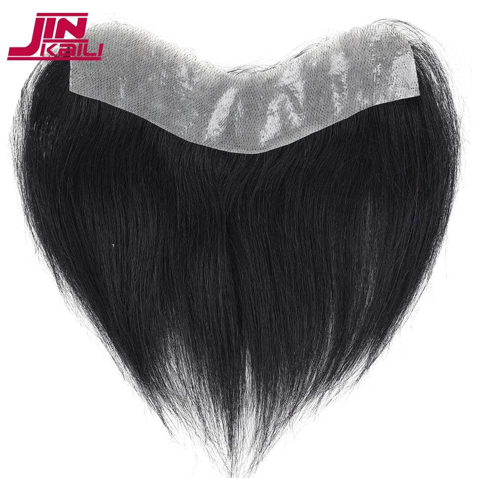 JINKAILI Synthetic Forehead Hairline Toupees Men's Straight V Style Hair Piece Hair Extension Natural Black Hair Bangs Hairpiece