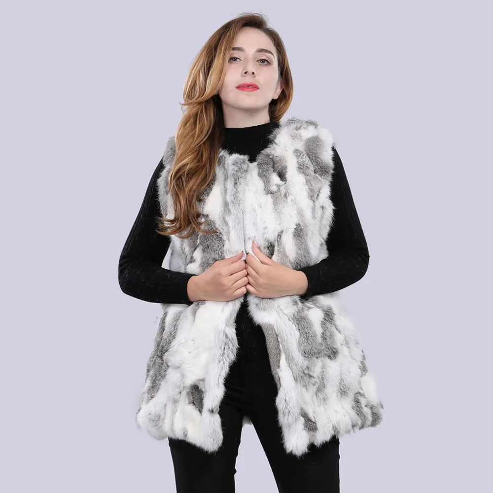 Женский Теплый жилет из натурального кроличьего меха 100% натуральный меховой