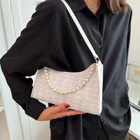 2022 new fashion jacquard fabric luxury pearl womens bag ladies french shoulder bag ins simple travel shopping daily wear