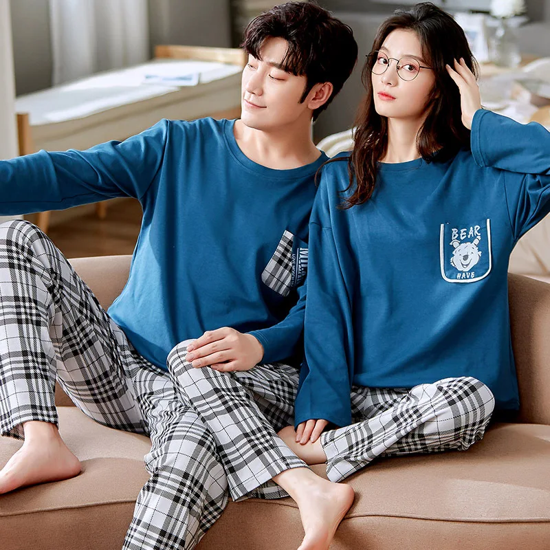 

Женская пижама из 100% хлопка, милая весенне-осенняя пижама с длинным рукавом, повседневная домашняя одежда в Корейском стиле