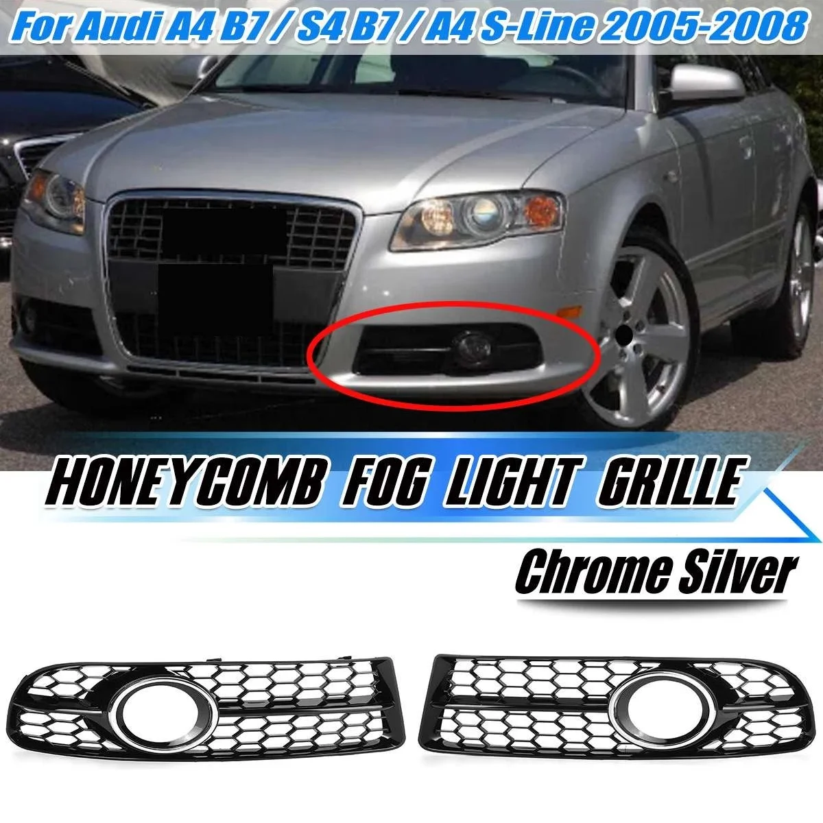 Car Front Bumper Honeycomb Lower Fog Light Grille For Audi A4 B7 S4 B7 A4 S-Line 2005-2008 8E0807681F 8E0807682F Fog Lamp Grills