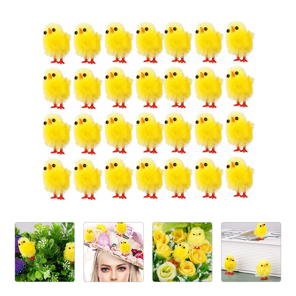 

60pcs Simulation Mini Easter Chicks Artificial Plush Yellow Chicken Desktop Ornament Spring Home Garden Party Favors Decoration