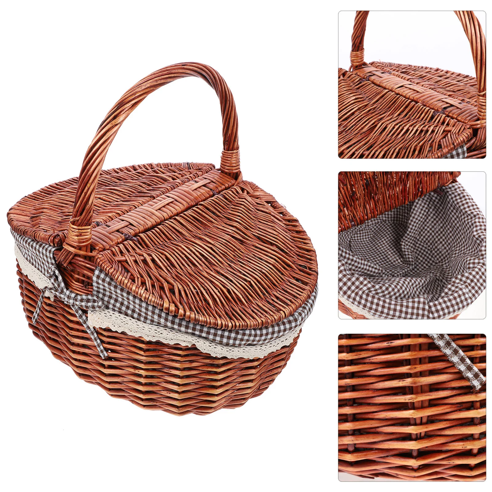 

Picnic Basket Woven Baskets Lids Decorative Fruit Kitchen Vegetable Containers Camping Rattan Handmade