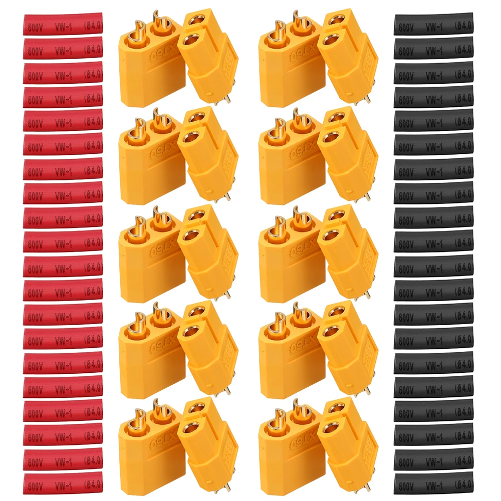 

10 Pair XT60 Male Female Bullet Connectors Power Plugs with Heat Shrink Tube for Lipo Battery