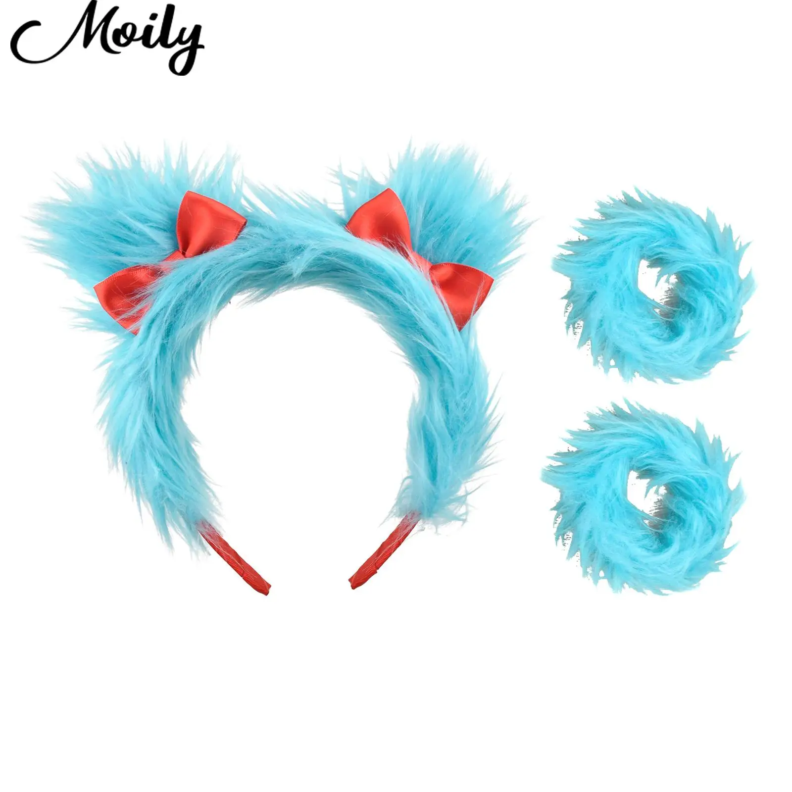 

Kids Fuzzy Red Bow Headband with One Pair of Wrist Cuffs Accessories Set for Costume Cosplay Party