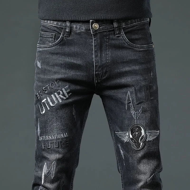 2023 Spring and Autumn New Fashion Trend Elastic Black Small Foot Pants Men's Casual Slim Comfortable High-Quality Jeans 27-36