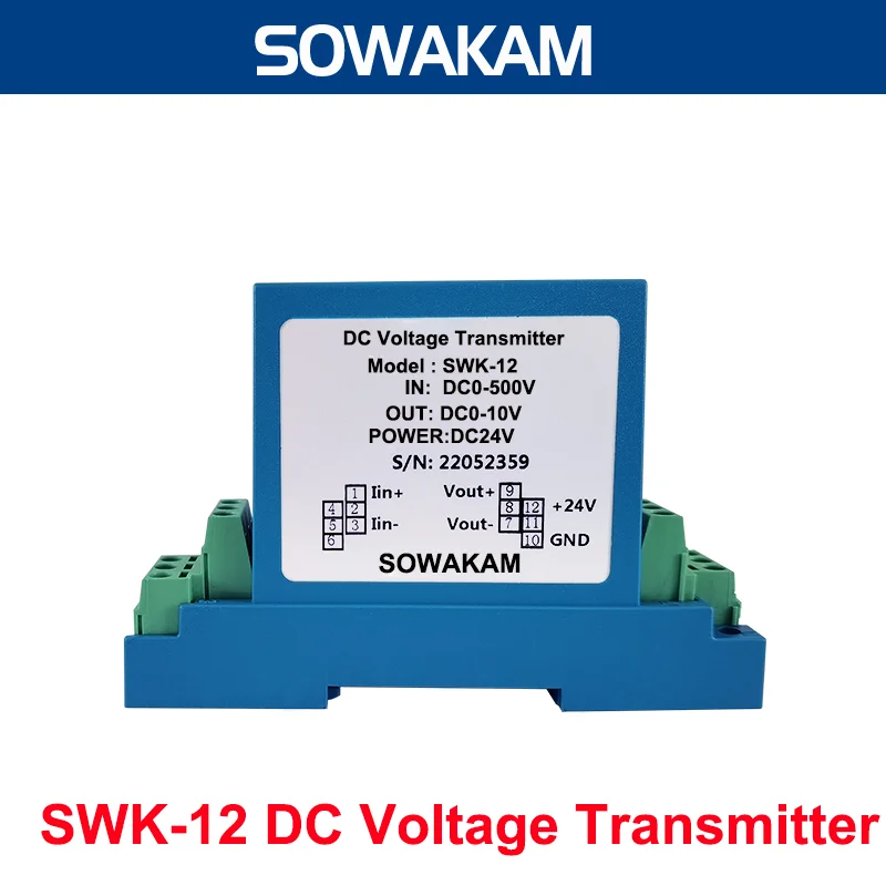 

SWK-12 DC Voltage Transmitter 200V/220V/380V/465V/500V/1000V Transducer Input 4-20mA 0-10V RS485 Output AC/DC220V Power Supply