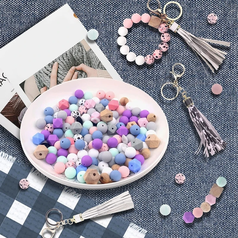 

Silicone Beads with Tassel Silicone Beads DIY Necklace Keychain Making Set