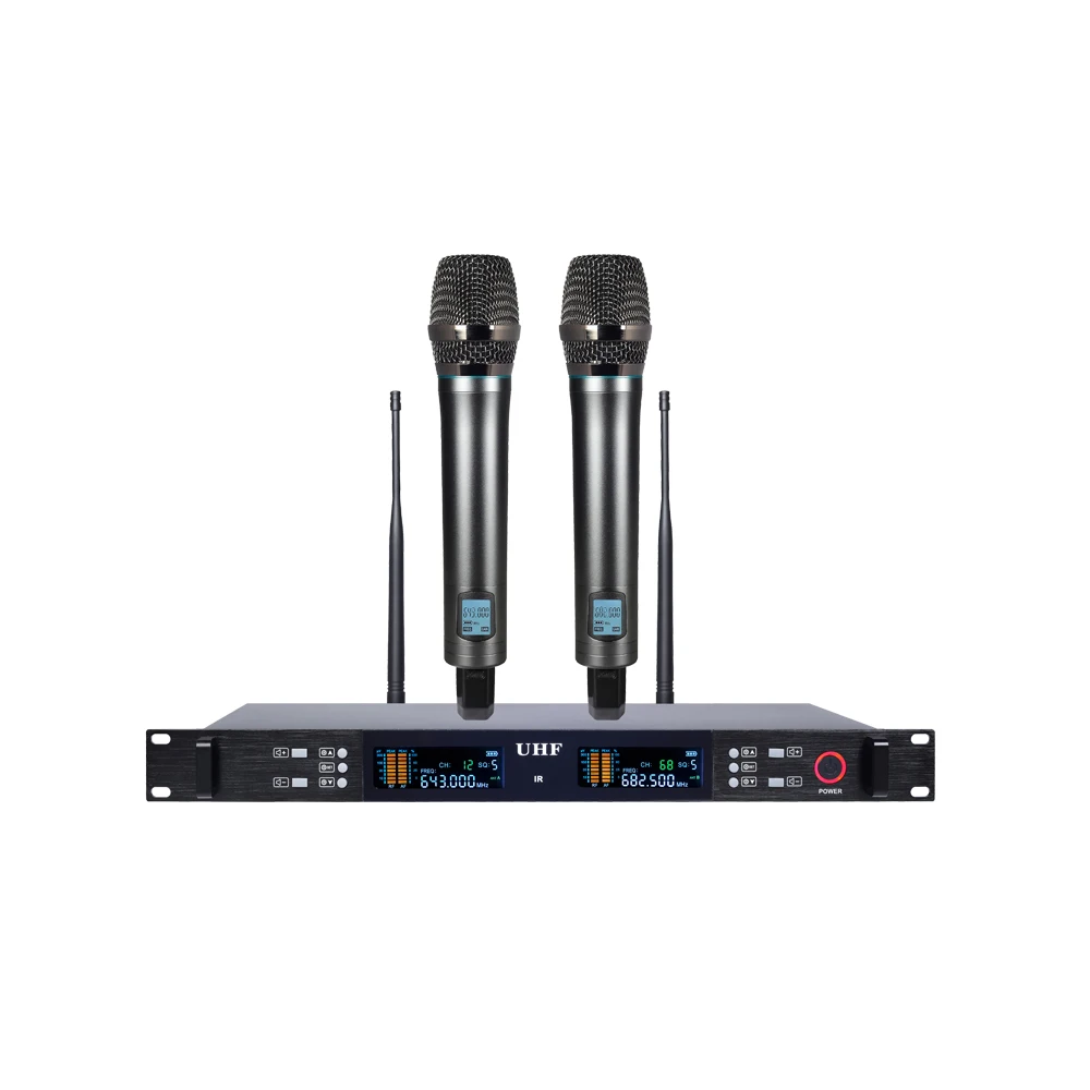 

UHF 200 Channel Digital Wireless Microphone Metal Mesh Head Handheld MIC HI-FI Dual KTV Conference Karaoke Church