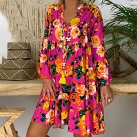 bohemian women vintage dresses casual summer floral print v neck short sleeve party dresses harajuku loose dresses plus size