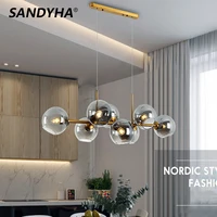 nordic glass ball chandelier black gold magic bean lampshade led suspend lamp living dining room kitchen island lights fixtures