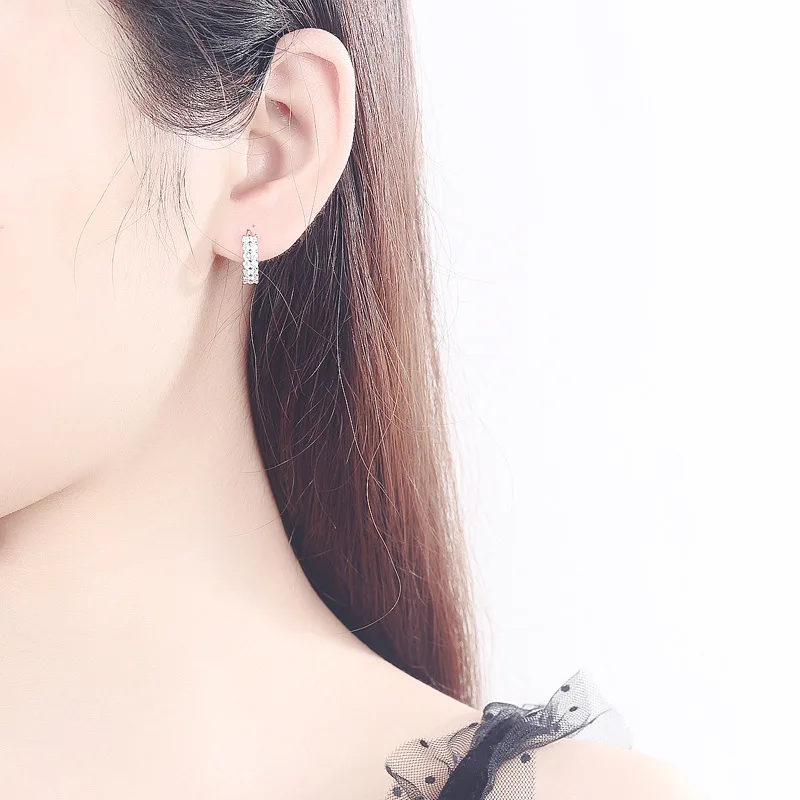 NEHZY 925 silver needle New Ladies Fashion High Quality Jewelry Double Row Crystal Zircon Round Silver Plated Stud Earrings