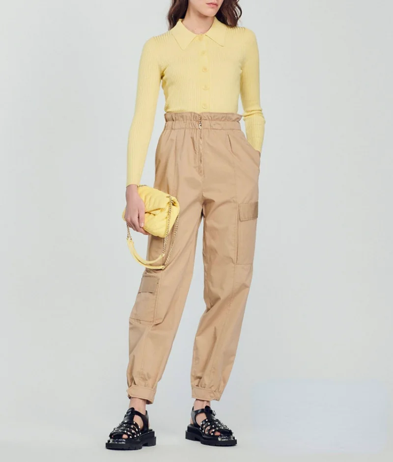 Polo Neck Slim Knit Cardigan Female 2023 Spring New Fashion Lapel Slim Long Sleeve Knitted Cardigan Top Female Free Shipping
