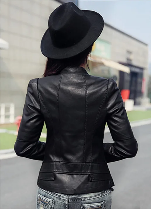 Women's Leather Jacket Short Black Thin Motorcycle PU Leather Jacket Women's Small Leather Jacket Leather Jacket Gray Grey