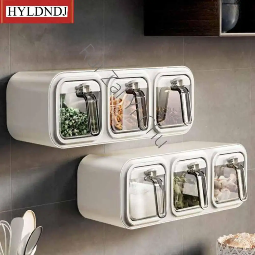 

New Household Seasoning Pot Combination Set Multi-Grid Wall Hanging Spice Box Kitchen Storage Salt Msg Bottle Salt Shaker Jar