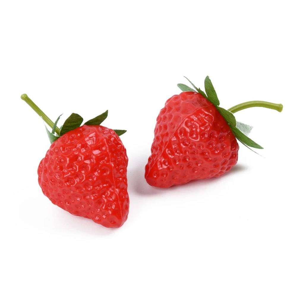 

10 Pieces Artificial Strawberries Fruits Realistic Plastic Strawberry for Photography Prop Basket Display Kitchen Decor
