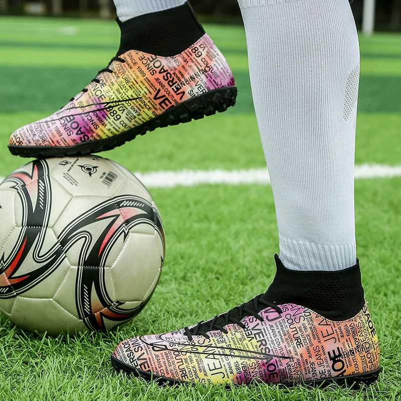 Football Boots Men Women Cleats Soccer Shoes Kids Turf TF FG Training High Ankle Sport Sneakers Plus Size 47 Chuteira Futebol