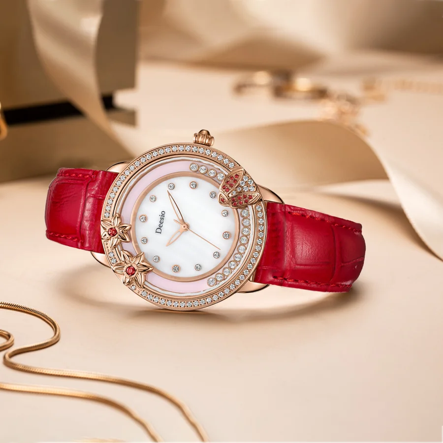 Роскошные женские кварцевые часы Deesio водонепроницаемые с японским механизмом