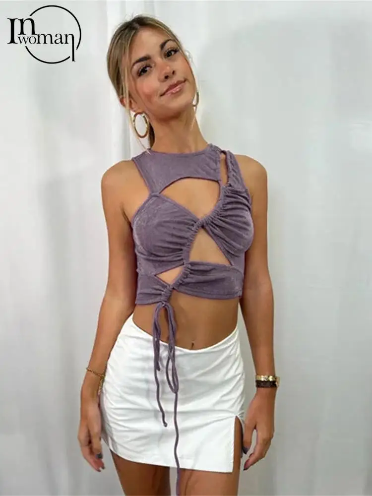 

Женский весенне-летний сексуальный корсет Inwoman, женский топ с круглым вырезом без рукавов, с вырезами, зеленая бандажная майка для вечеринки, 2022
