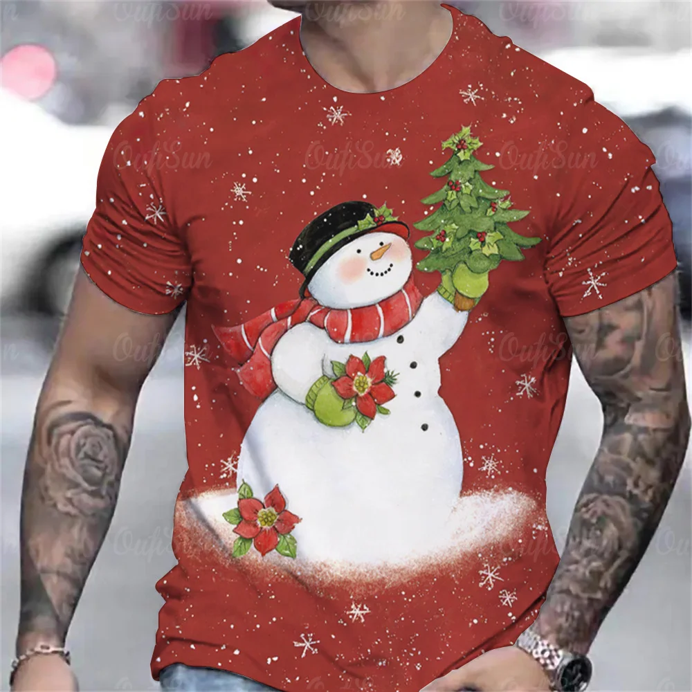

Новогодняя версия, Рождественская Карнавальная серия, футболка с Санта-Клаусом Y2K, элементы поезда, анимационный медведь, милый снеговик, 3D футболка с круглым вырезом