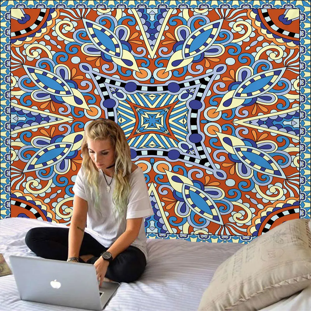 Indian Mandala Tapestry Hippie Wall Hanging Psychedelic Boho Aesthetic Room Decor Tapestries Background Wall Cloth Tablecloth
