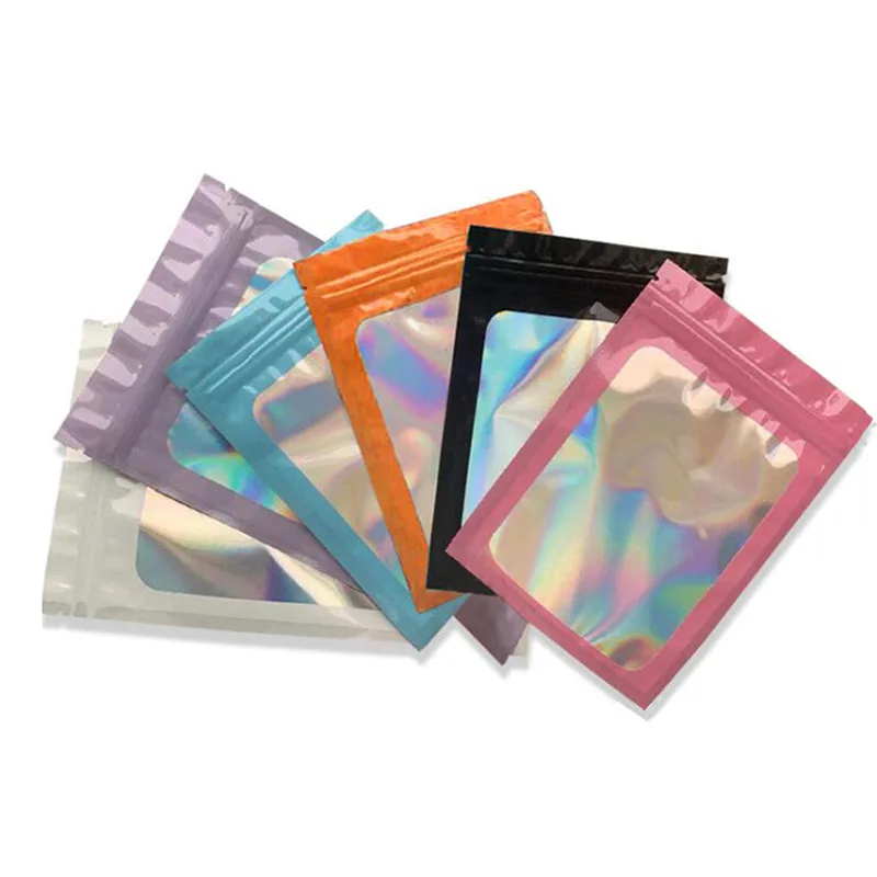 

100pcs Smell Proof Mylar Bags Resealable Odor Proof Bags Holographic Packaging Pouch Bag Food Jewelry Laser Zip Lock Bag