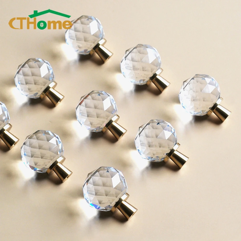 

Brass Crystal Handles Single Hole Drawer Door Knobs Modern Minimalist Wardrobe Cupboard Pulls Furniture Handle Hardware