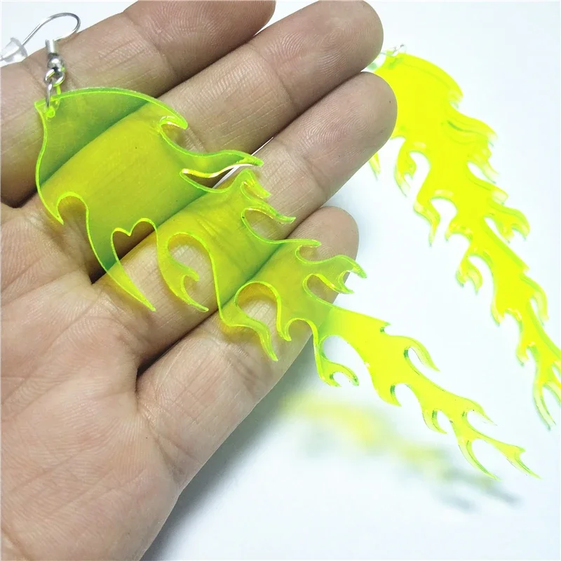 Супер длинные акриловые украшения висячие серьги с пламенем красные зеленые
