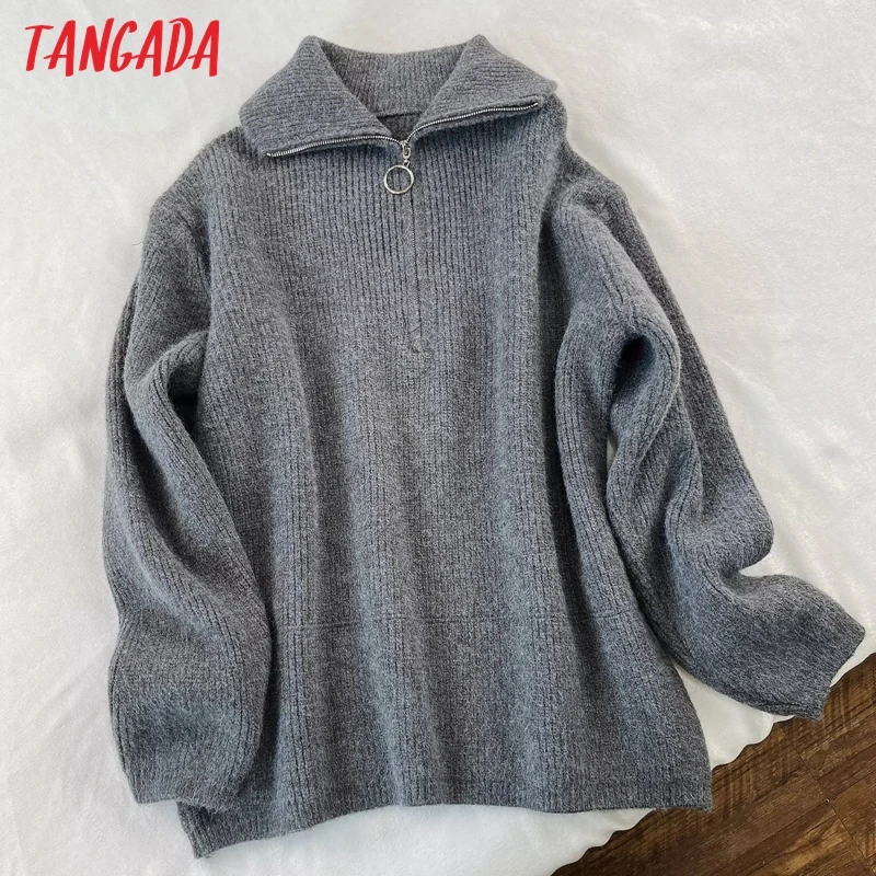 

Свитер Женский вязаный на молнии с отложным воротником и длинным рукавом