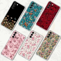butterfly flower clear cases for samsung galaxy s21 s20 fe s22 ultra s10 e s9 plus 5g soft cover vintage leaf blumen rose coque