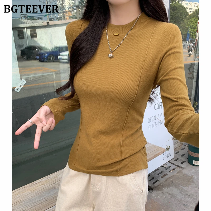 BGTEEVER элегантные утепленные бархатные женские обтягивающие базовые топы с