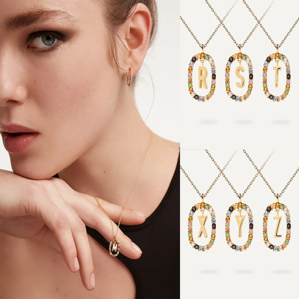 

Кулон из серебра 925 пробы с ярким цирконием, цвет: золото A - Z Initial G R M, длинная цепочка с буквами алфавита, романтическое уникальное ювелирное ...