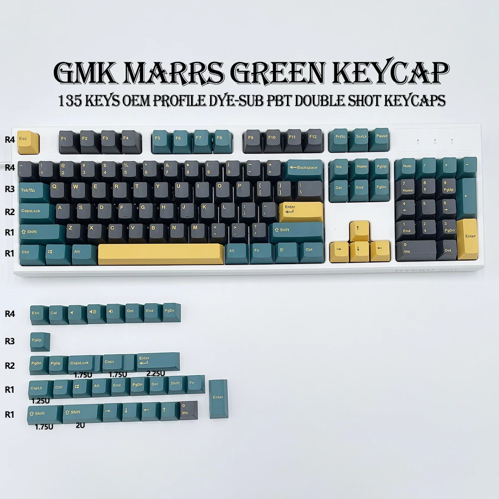 

Колпачки для клавиш GMKfans GMK Mars Green PBT, колпачки для клавиш OEM Profile, 135 клавиш/комплект, колпачки для клавиш с двойным портом краски для механичес...